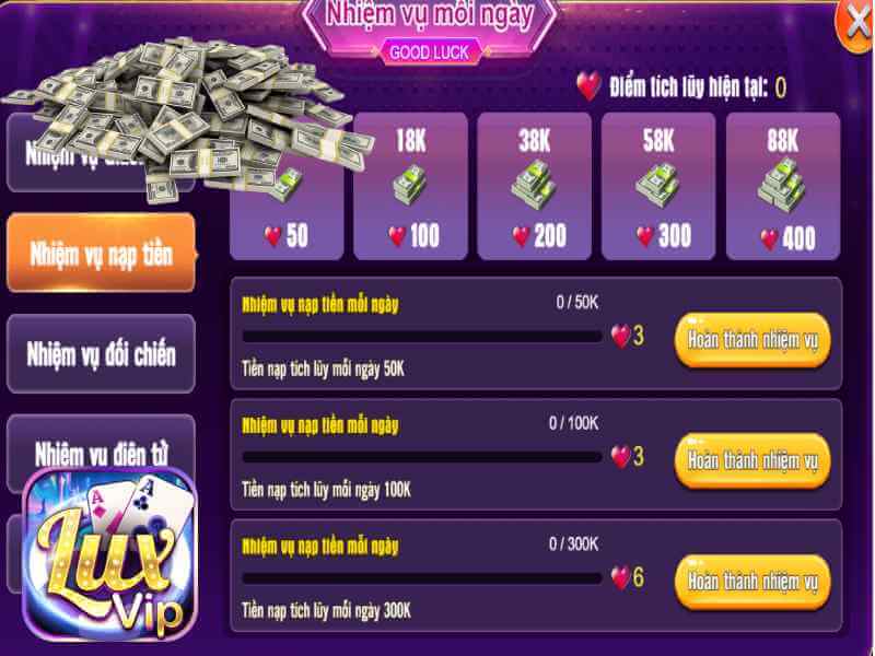 Tiết Kiệm Tiền Với Nhiệm Vụ Nạp Tiền Cùng Luxvip Casino